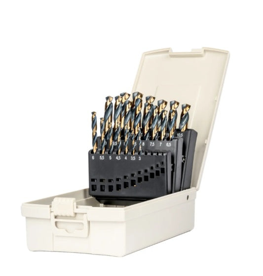 Dormer A321SETM21 HSS Tri-Flat Intermediate Length Drill, Metric Set, 21pc (3-13 x 0.5mm) in box